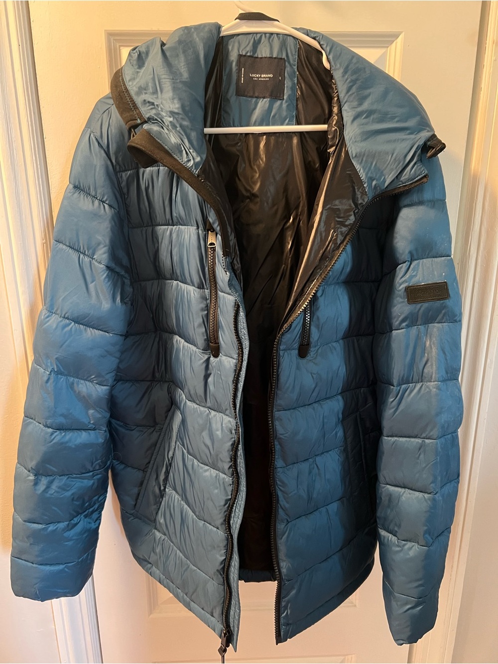 Lucky Brand Unisex Teal Blue Quilted Puffer Jacket with Hood